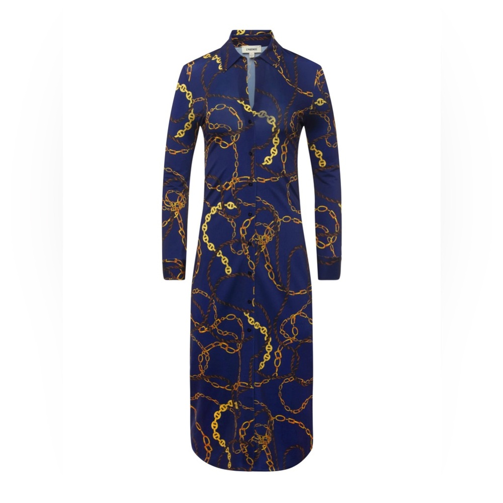 L’Agence Raelynn Shirt Dress in Indigo Gold, NWT, Size XS
